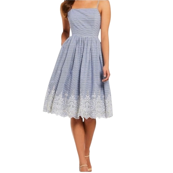 Gianni Bini Dresses & Skirts - Gianni Bini Blue Striped Eyelet Lace Hem Sundress Size 2